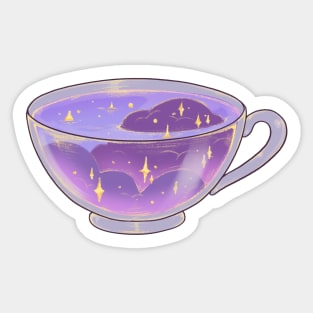 Black background magical soft night clouds tea cup sticker Sticker